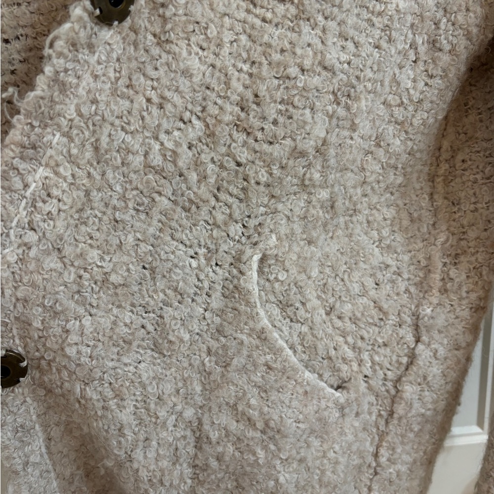 Free People Oversized Cozy Cream Bouclé Button-Up Sweater